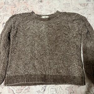 Pink Rose Brown Crew Neck Sweater Cozy Knit Design